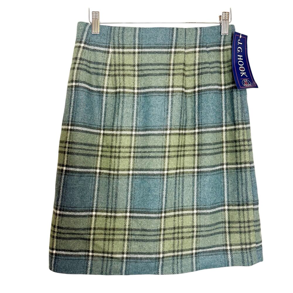 J.G. Hook Blue Green Wool Blend Tartan Heritage Plaid Fall Preppy Skirt 6 Petite